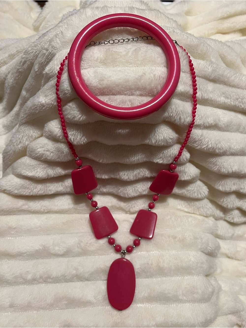 Bright Pink Statement Necklace and Bangle Set